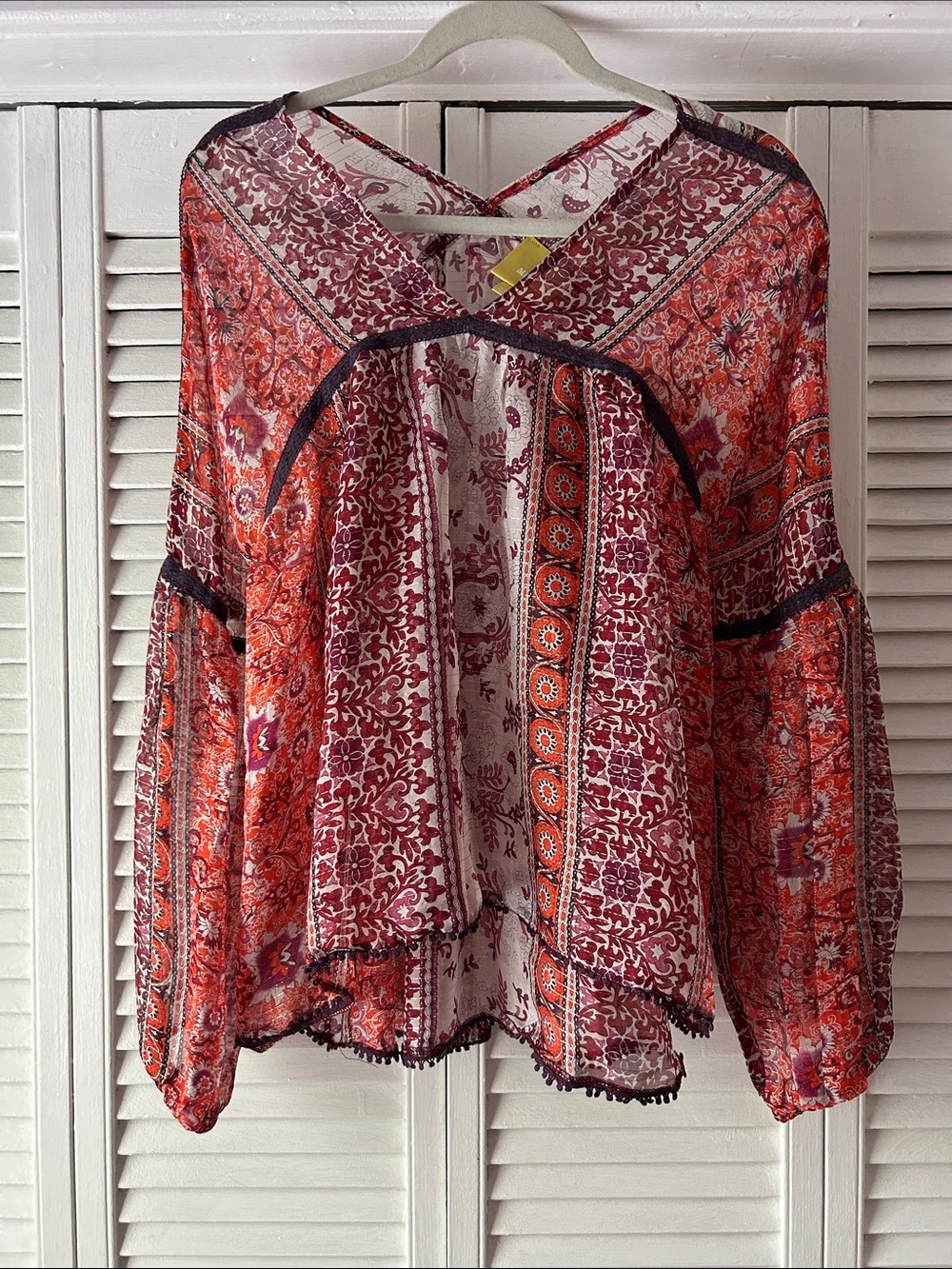 Maeve Red & Cream Boho Printed Peasant Blouse